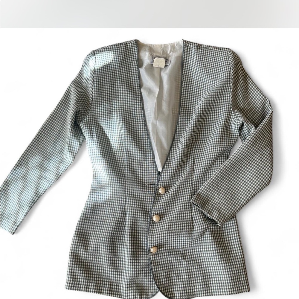 Vintage green and white plaid blazer